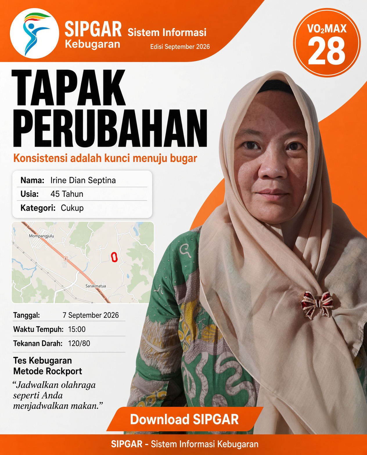 Cover hasil tes kebugaran Irine Dian Septina
