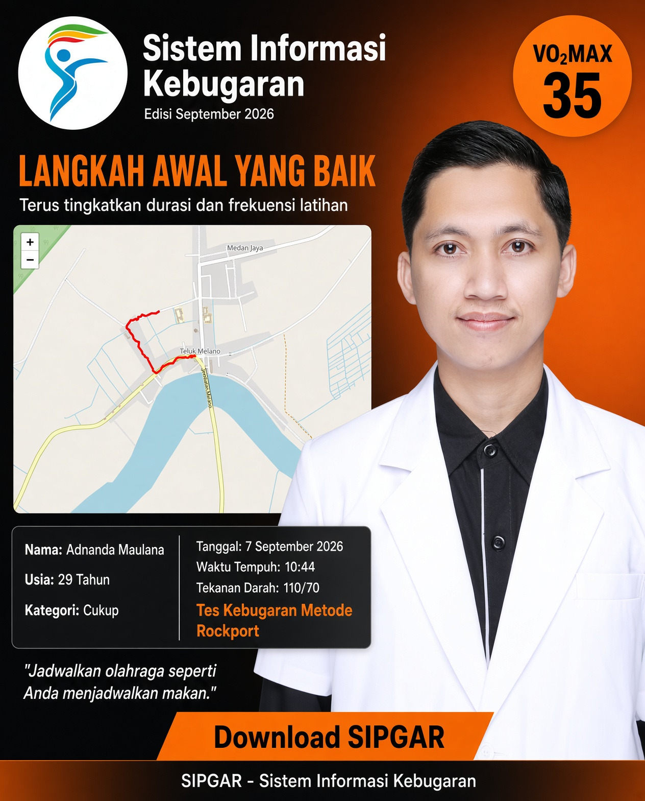 Cover hasil tes kebugaran Adnanda Maulana