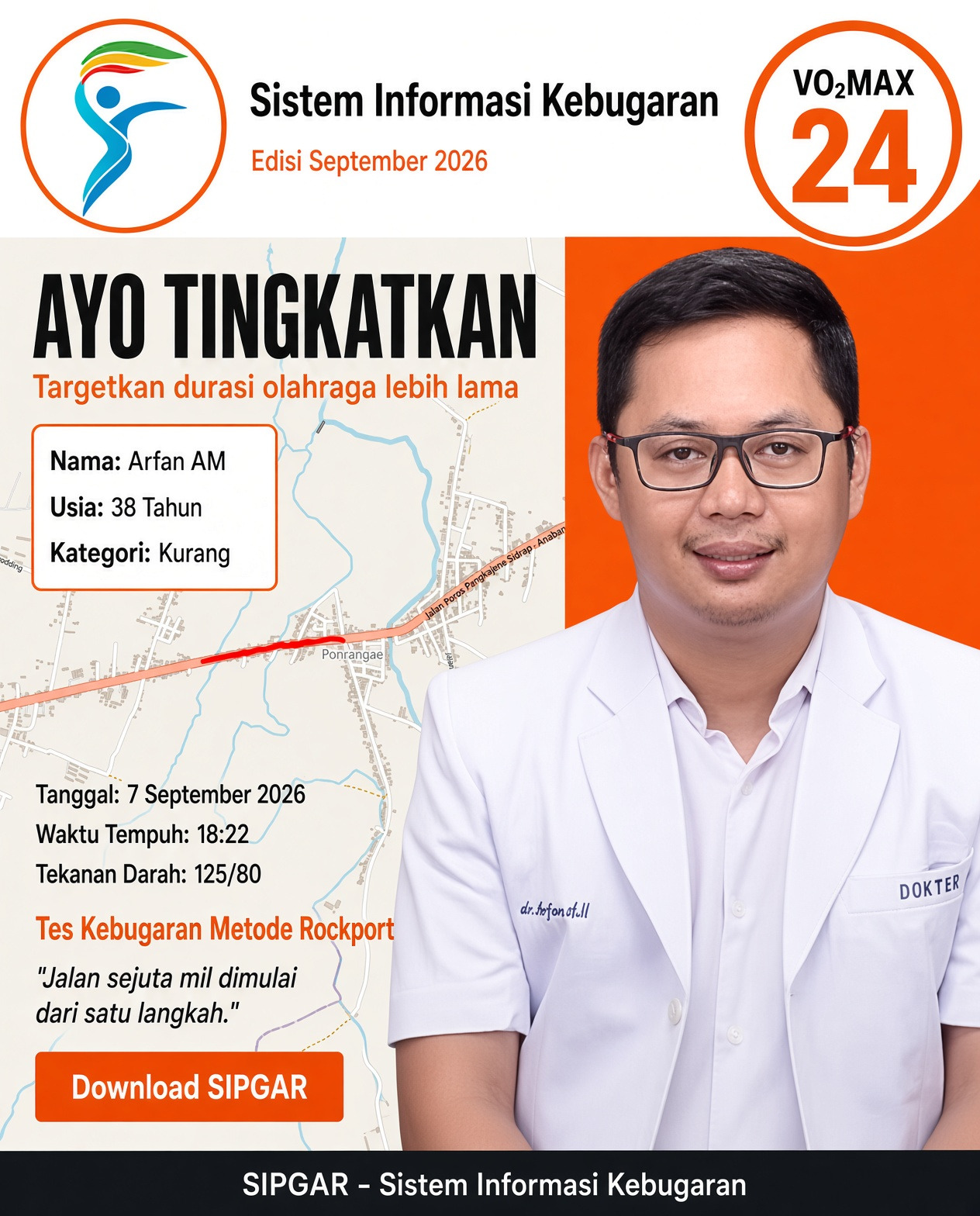 Cover hasil tes kebugaran Arfan AM