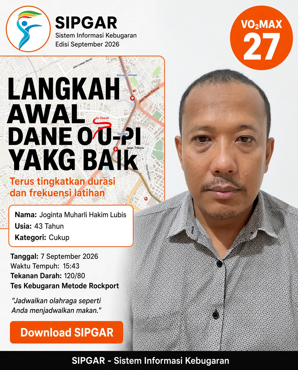 Cover hasil tes kebugaran Joginta Muharli Hakim Lubis