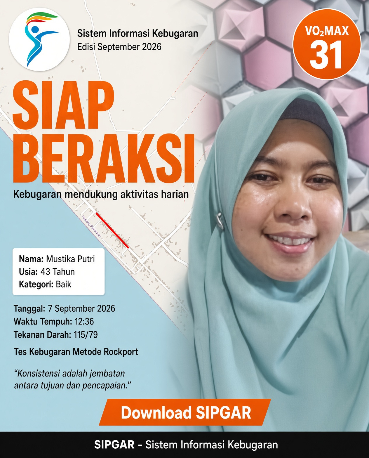 Cover hasil tes kebugaran Mustika Putri