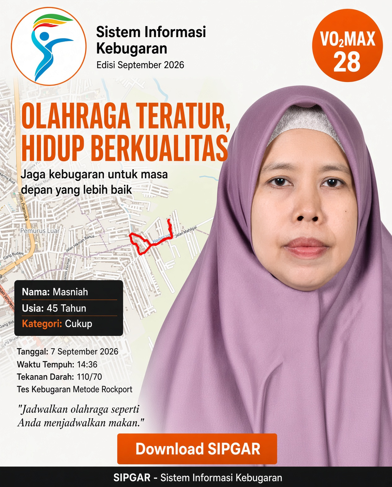 Cover hasil tes kebugaran Masniah