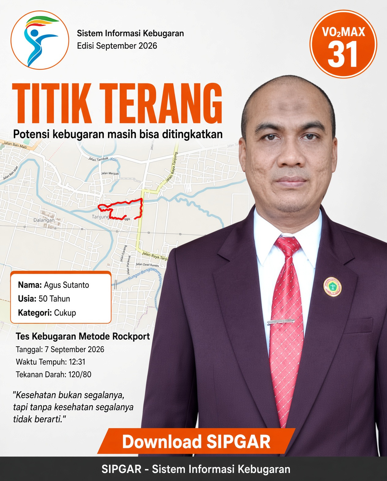 Cover hasil tes kebugaran Agus Sutanto