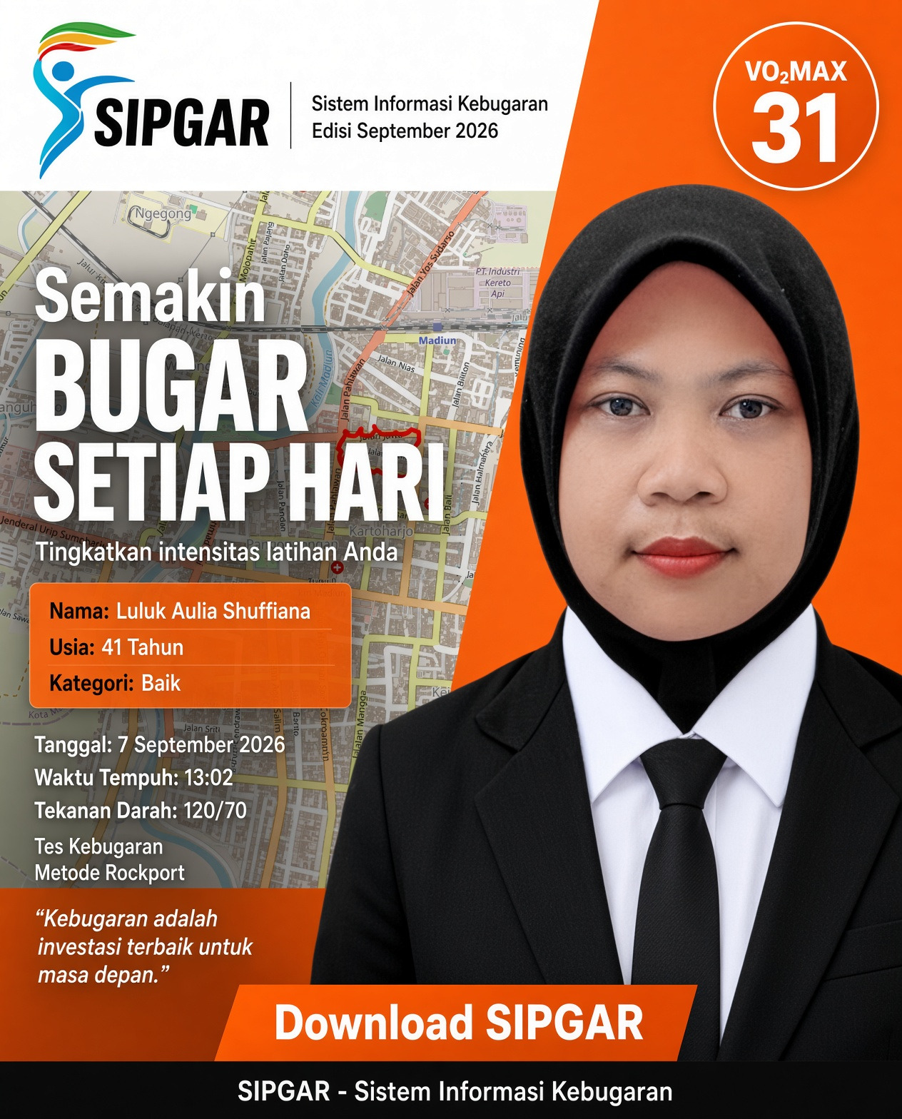 Cover hasil tes kebugaran Luluk Aulia Shuffiana