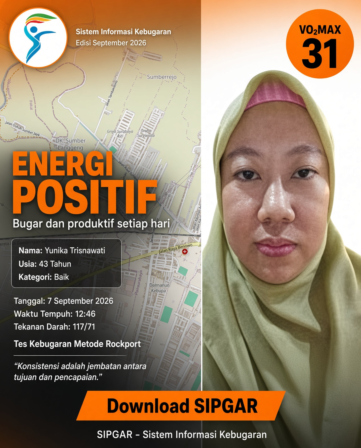Cover hasil tes kebugaran Yunika Trisnawati
