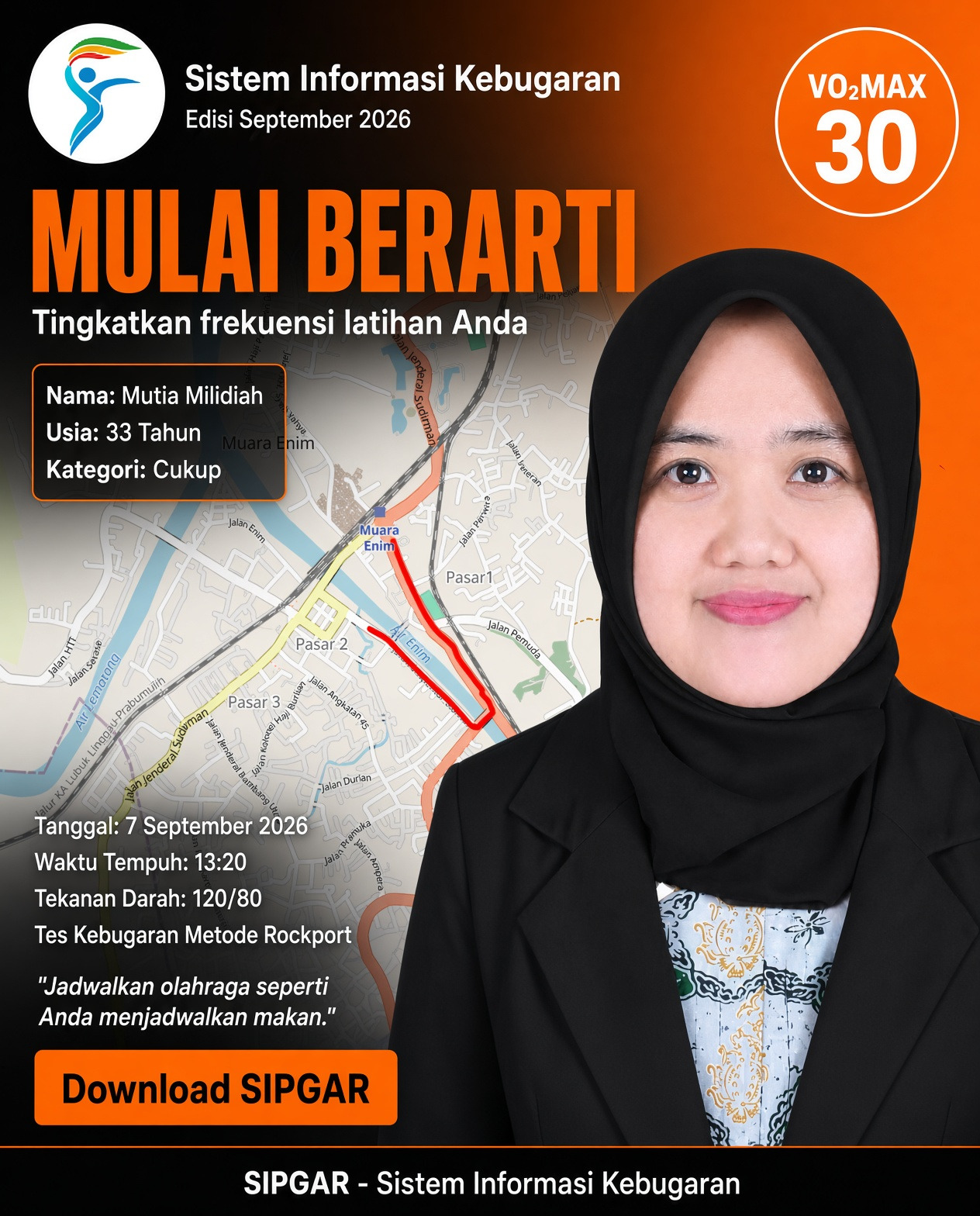 Cover hasil tes kebugaran Mutia Milidiah