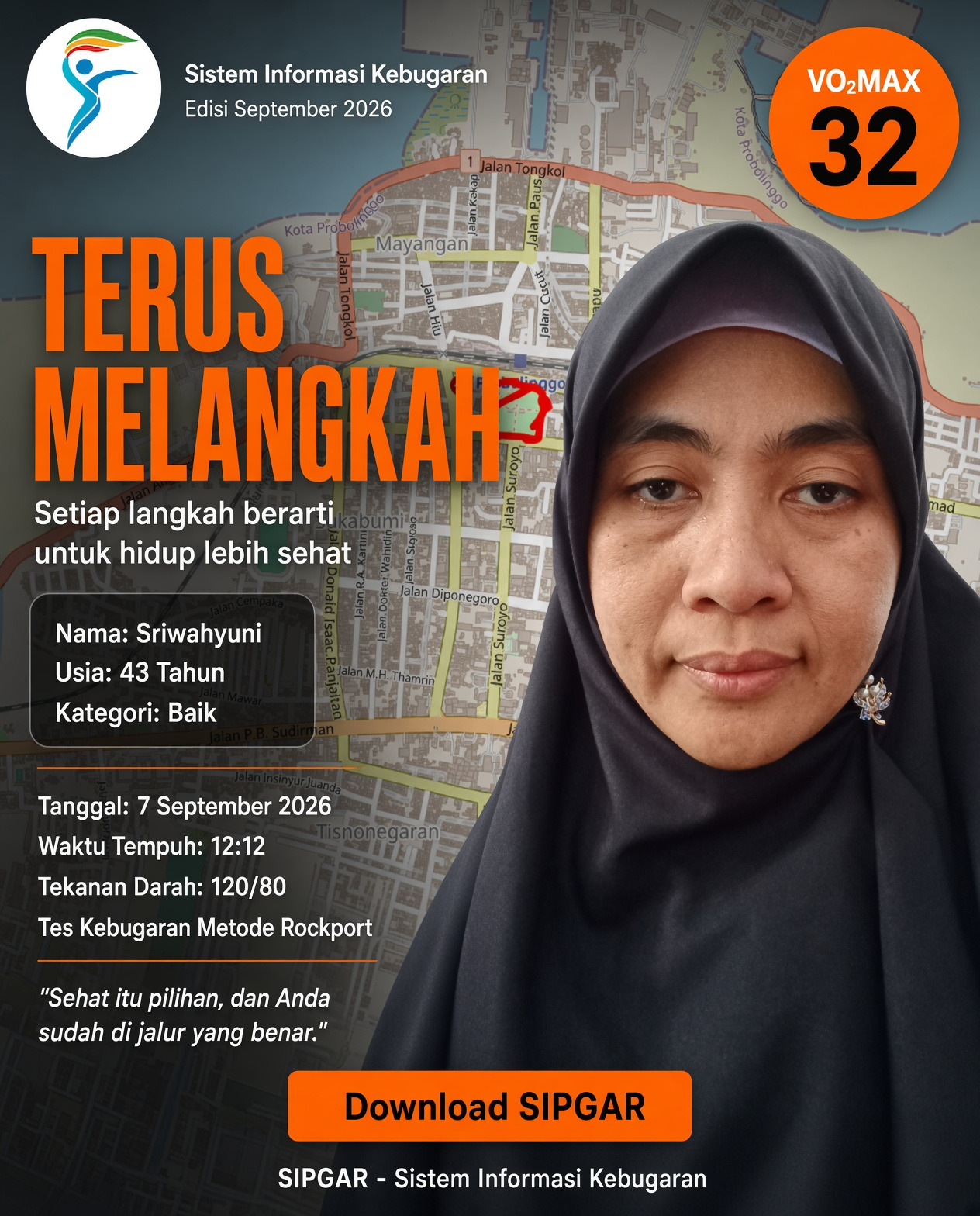 Cover hasil tes kebugaran Sriwahyuni