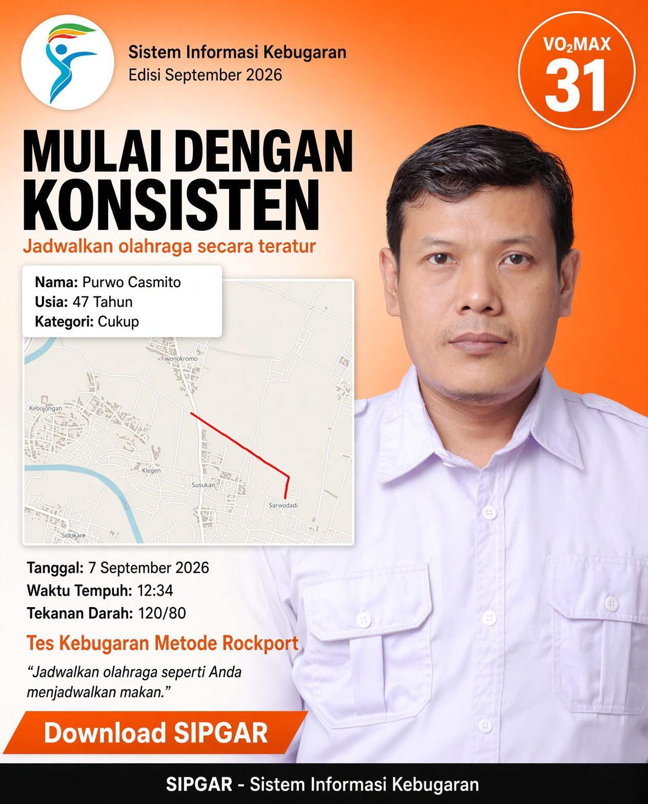 Cover hasil tes kebugaran Purwo Casmito