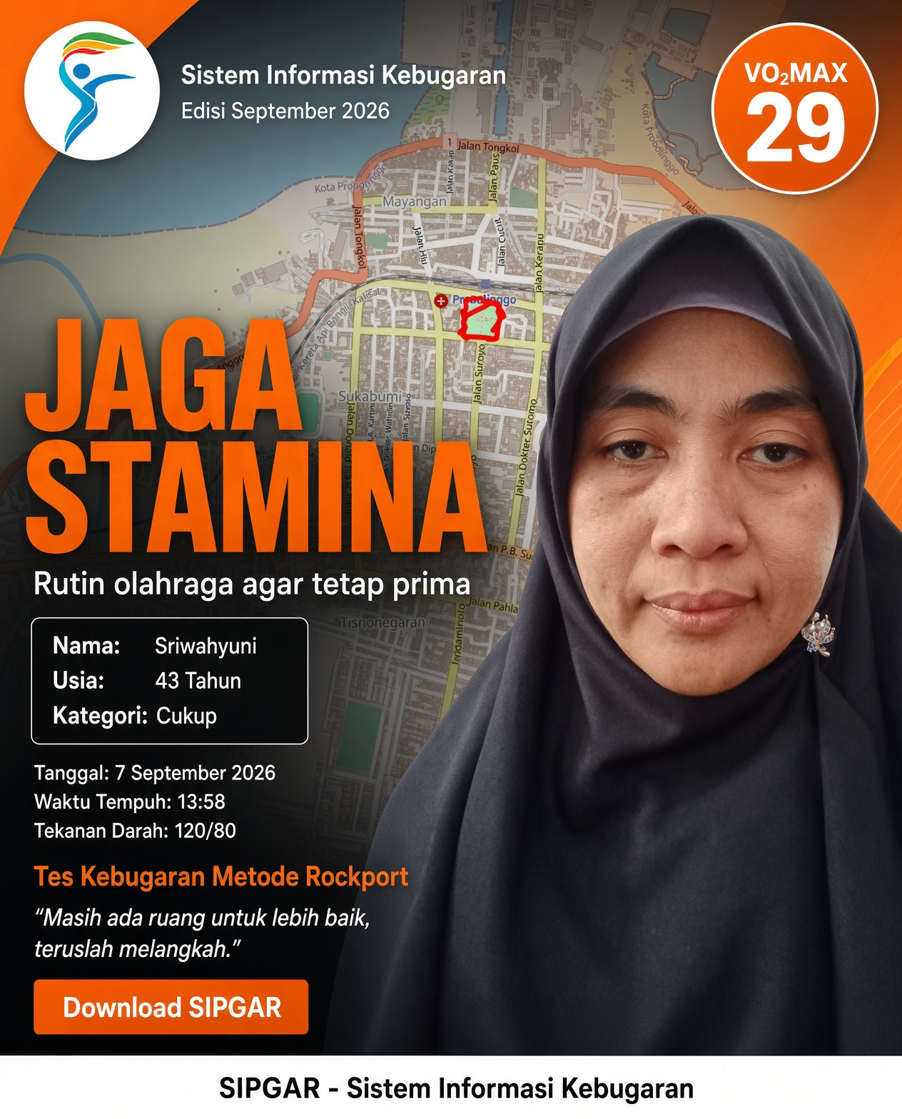 Cover hasil tes kebugaran Sriwahyuni