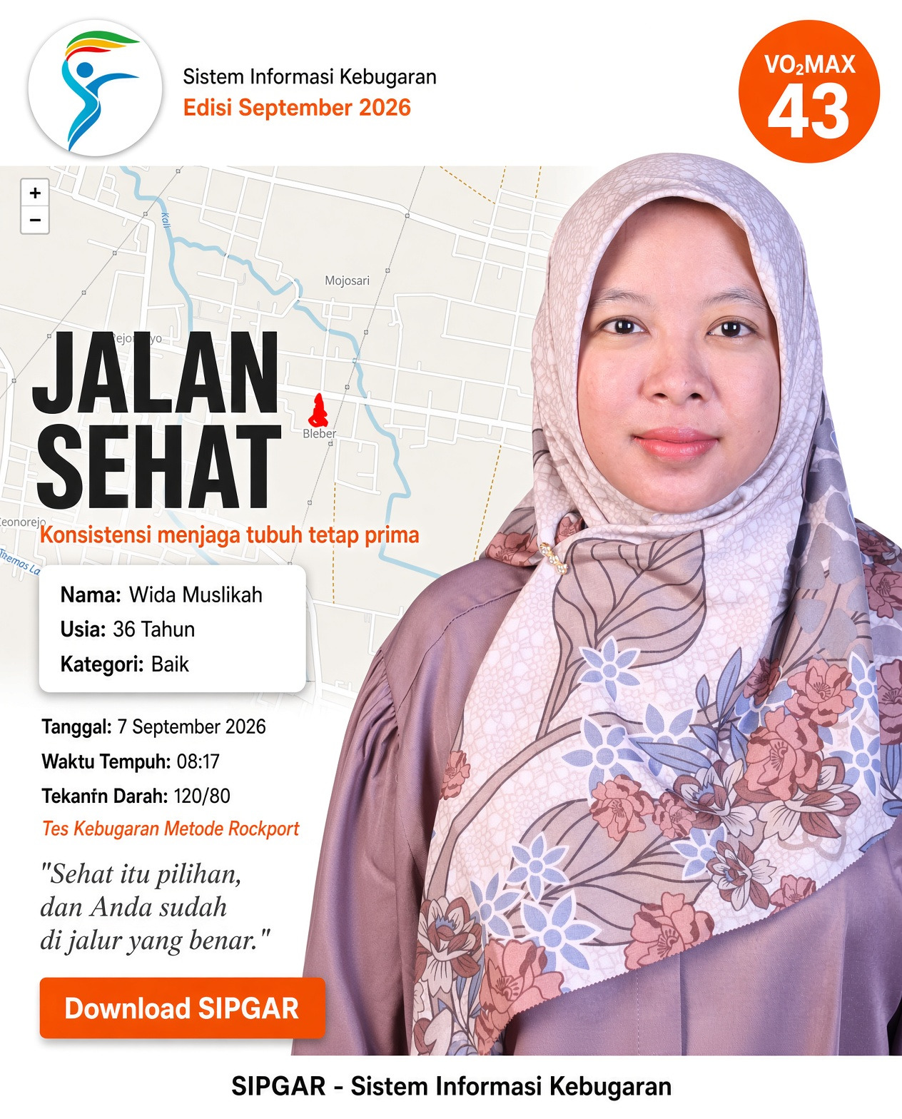 Cover hasil tes kebugaran Wida Muslikah