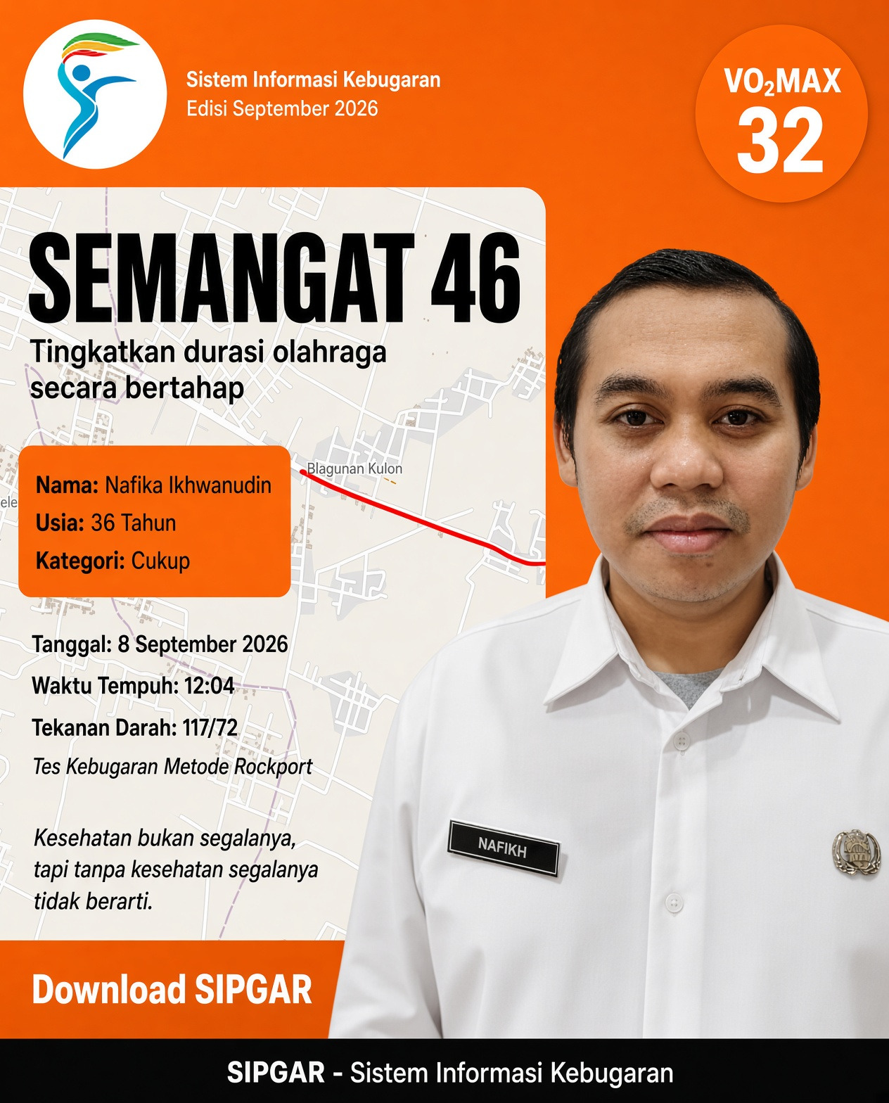 Cover hasil tes kebugaran Nafika Ikhwanudin