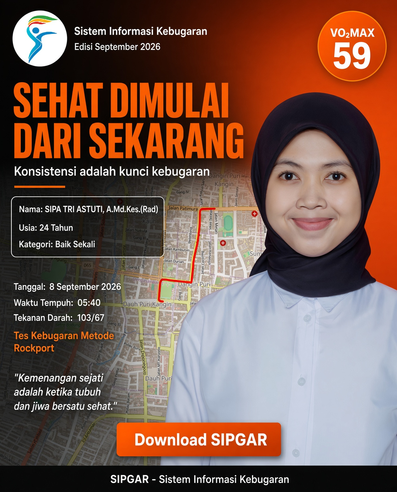 Cover hasil tes kebugaran SIPA TRI ASTUTI, A.Md.Kes.(Rad)