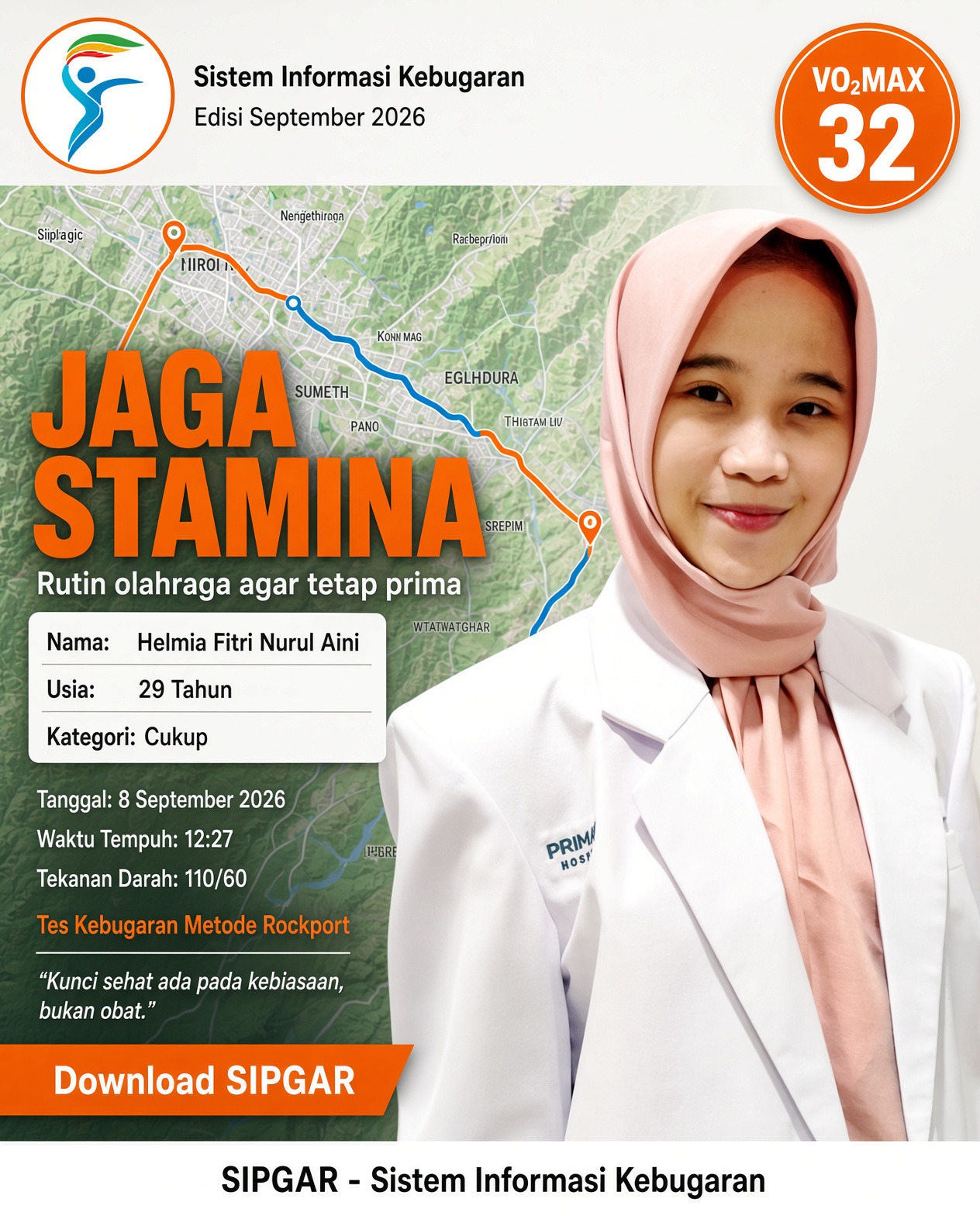 Cover hasil tes kebugaran Helmia Fitri Nurul Aini