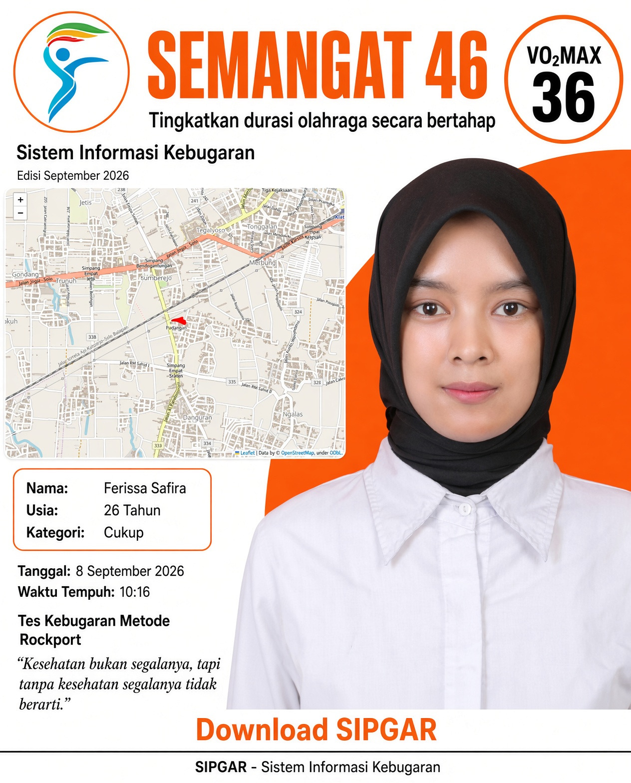Cover hasil tes kebugaran Ferissa Safira