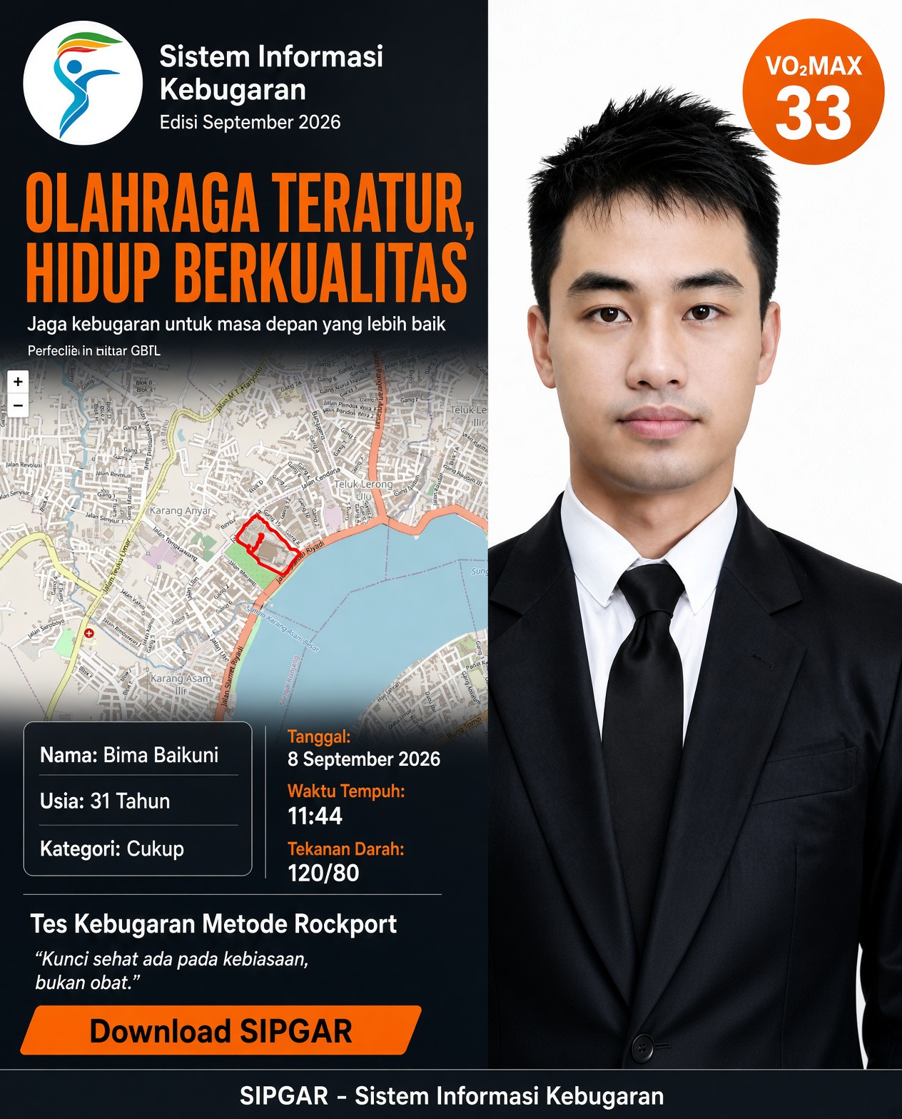 Cover hasil tes kebugaran Bima Baikuni