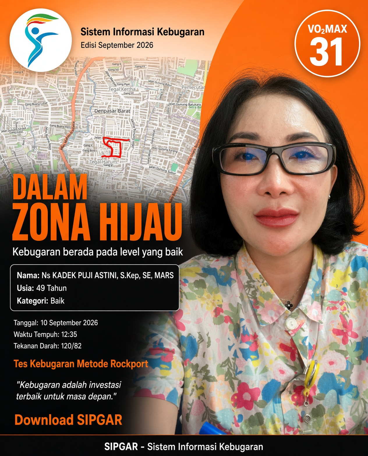 Cover hasil tes kebugaran Ns KADEK PUJI ASTINI, S.Kep, SE, MARS