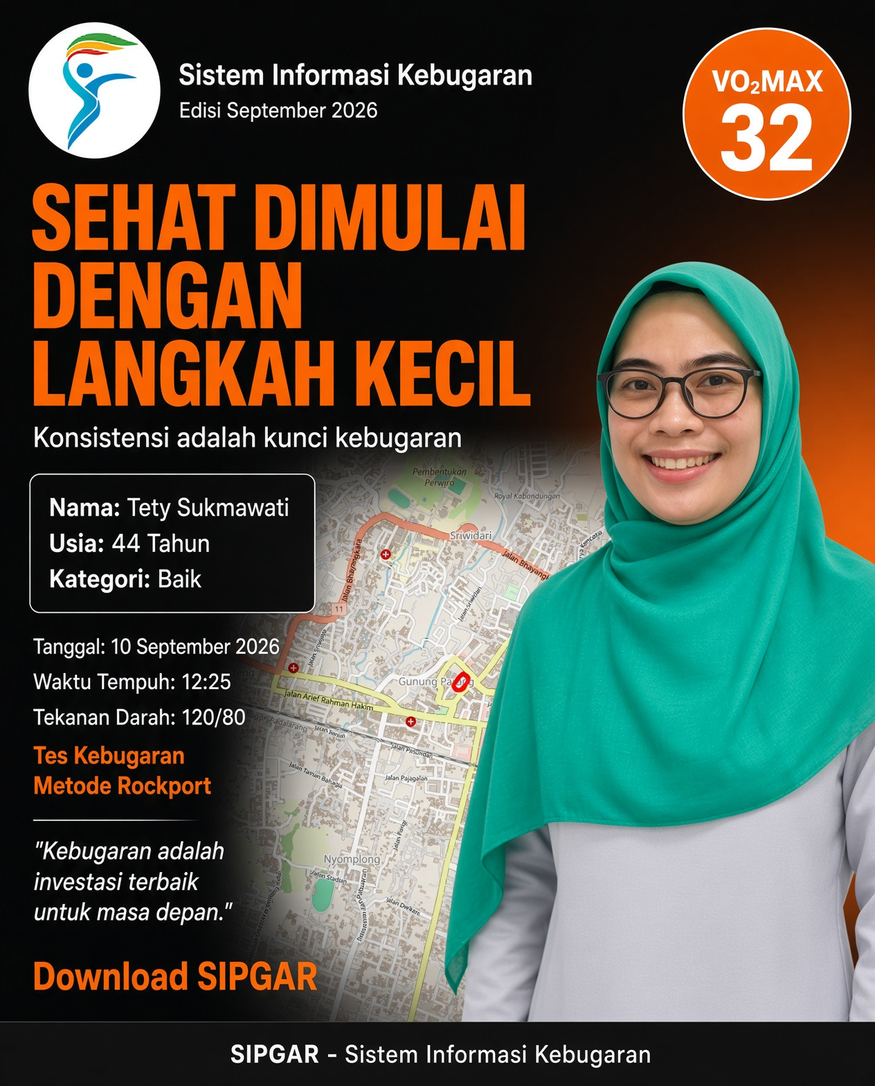 Cover hasil tes kebugaran Tety Sukmawati