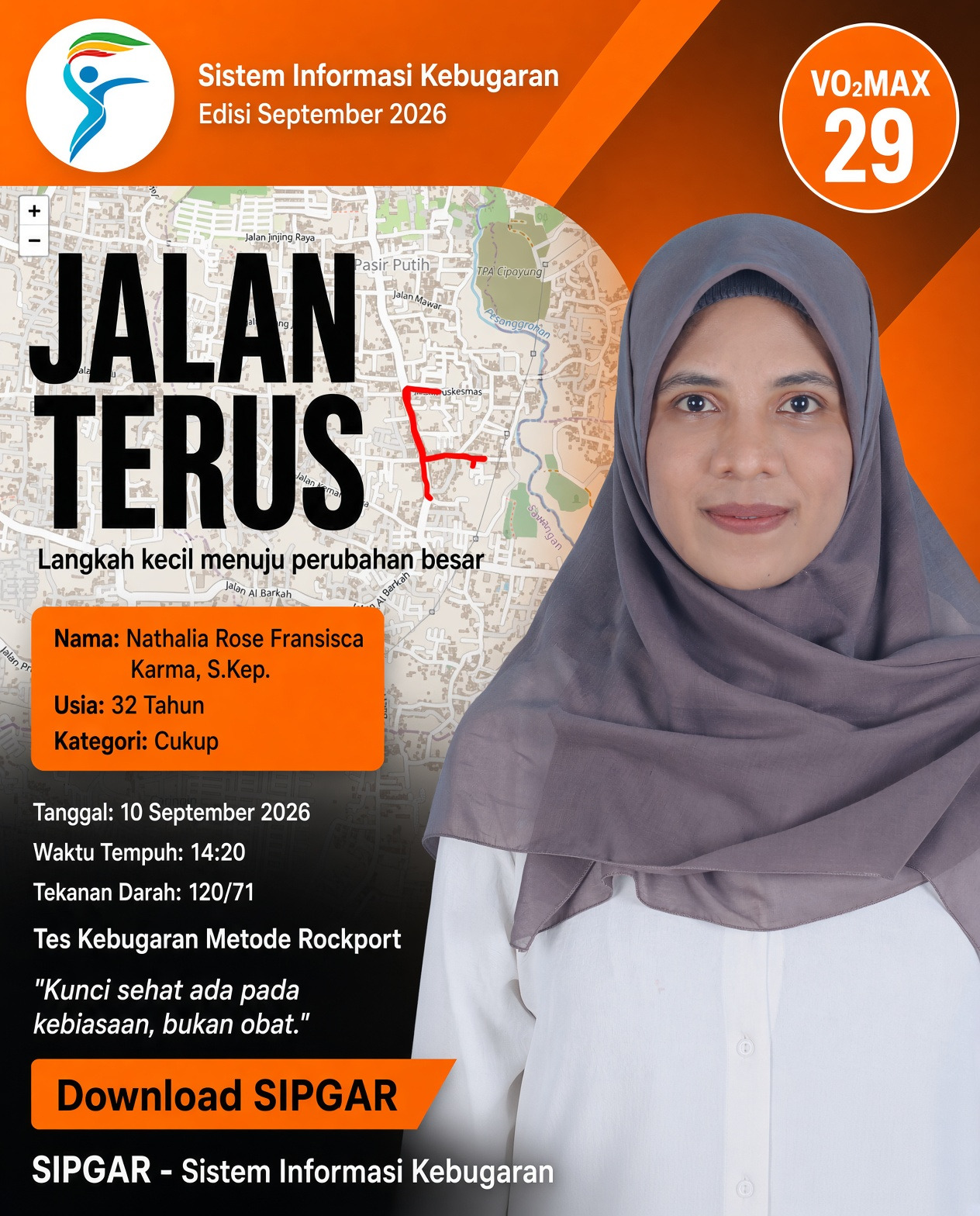 Cover hasil tes kebugaran Nathalia Rose Fransisca Karma, S.Kep.