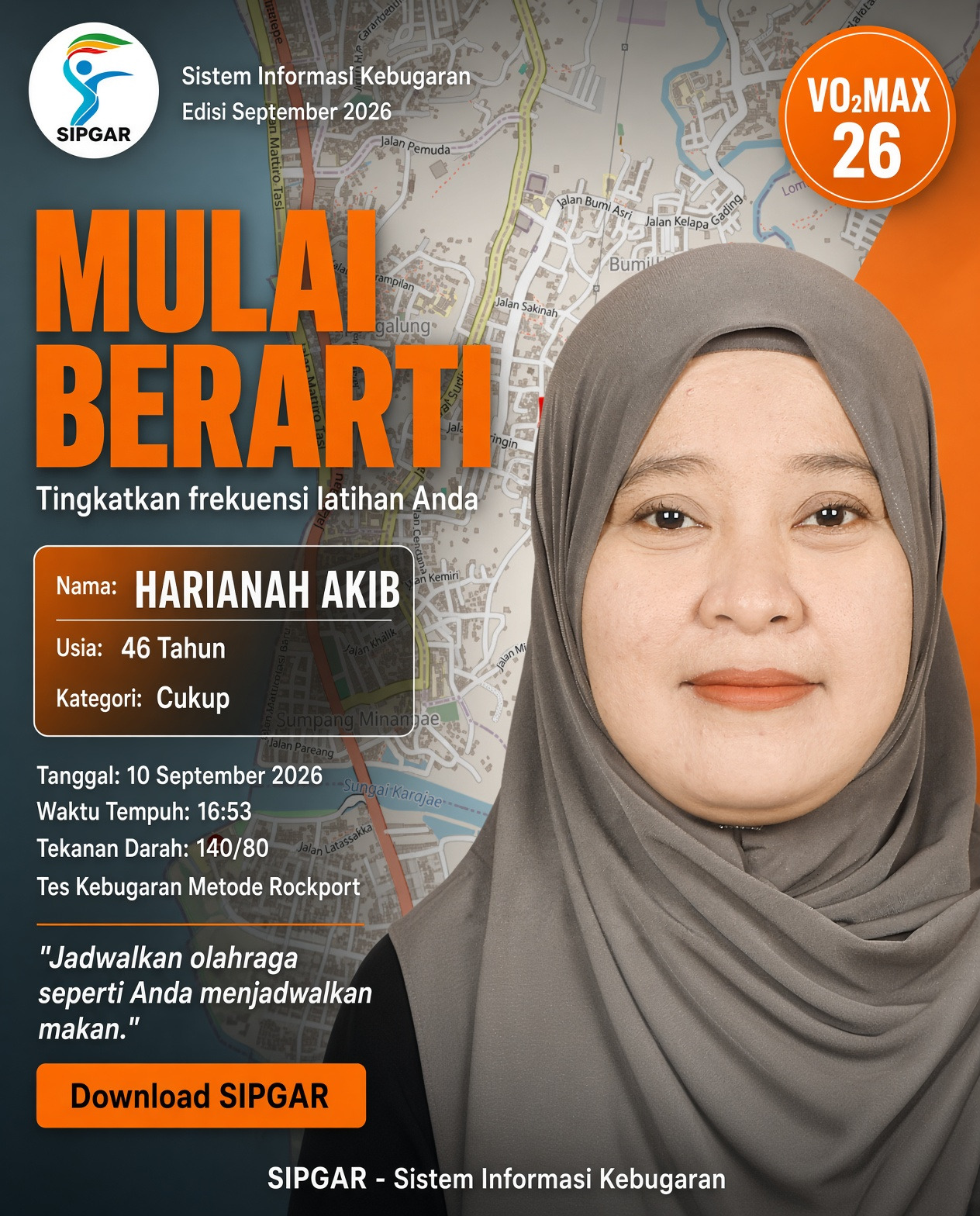 Cover hasil tes kebugaran HARIANAH AKIB