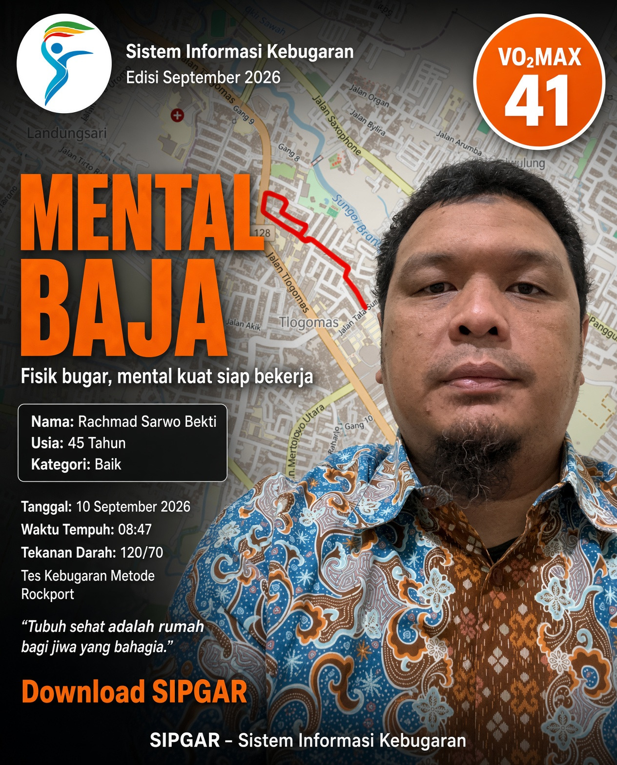 Cover hasil tes kebugaran Rachmad Sarwo Bekti