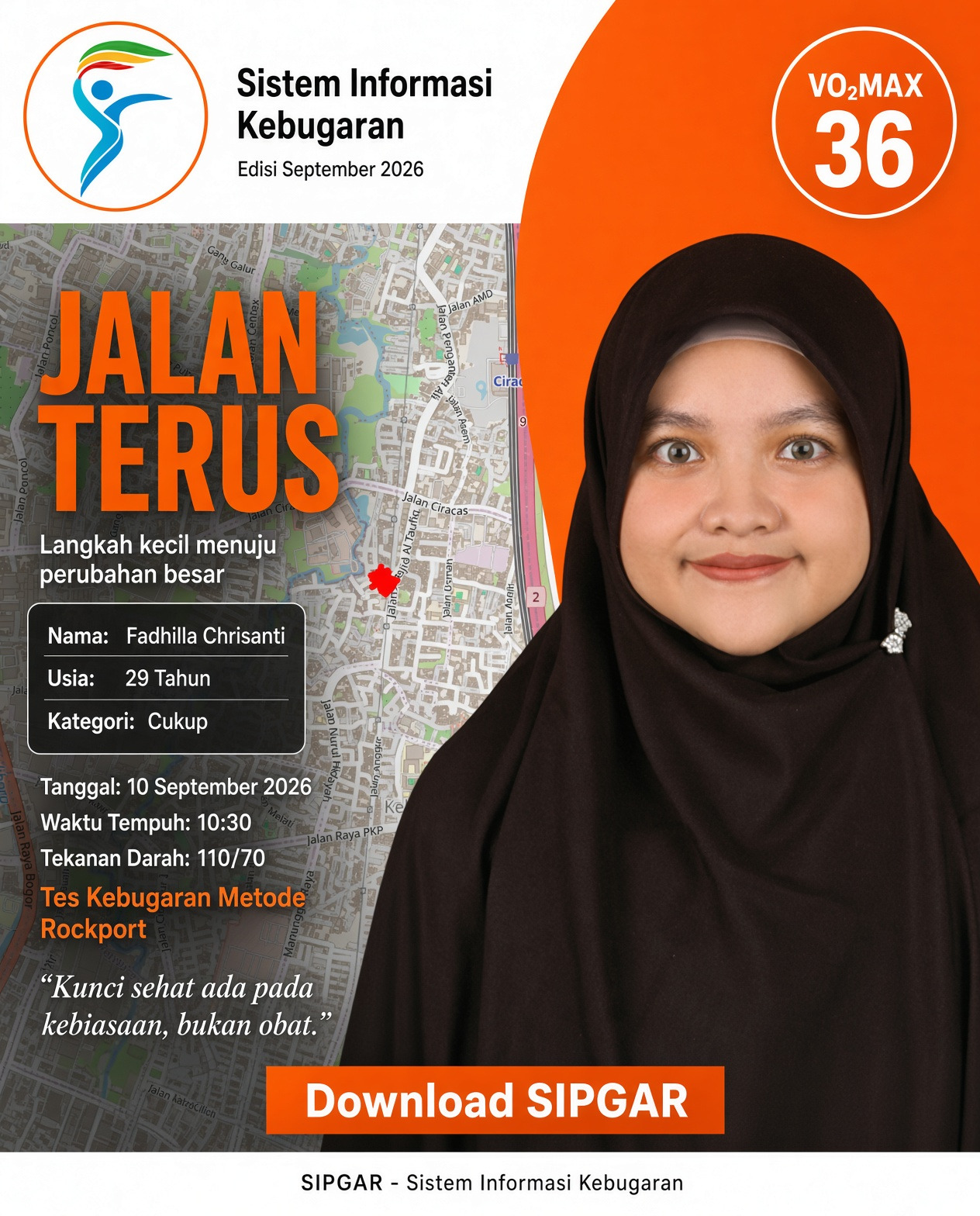 Cover hasil tes kebugaran Fadhilla Chrisanti