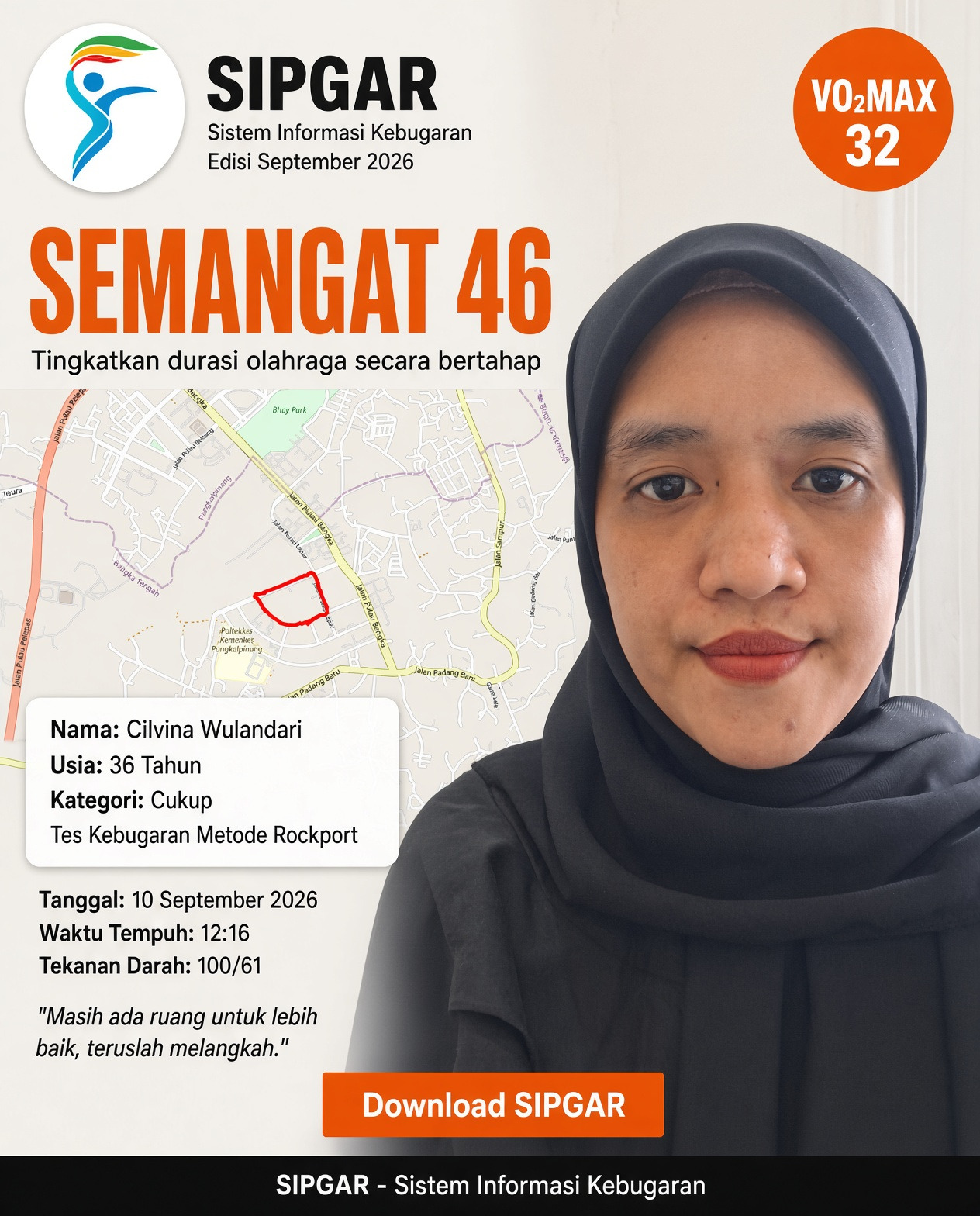 Cover hasil tes kebugaran Cilvina Wulandari