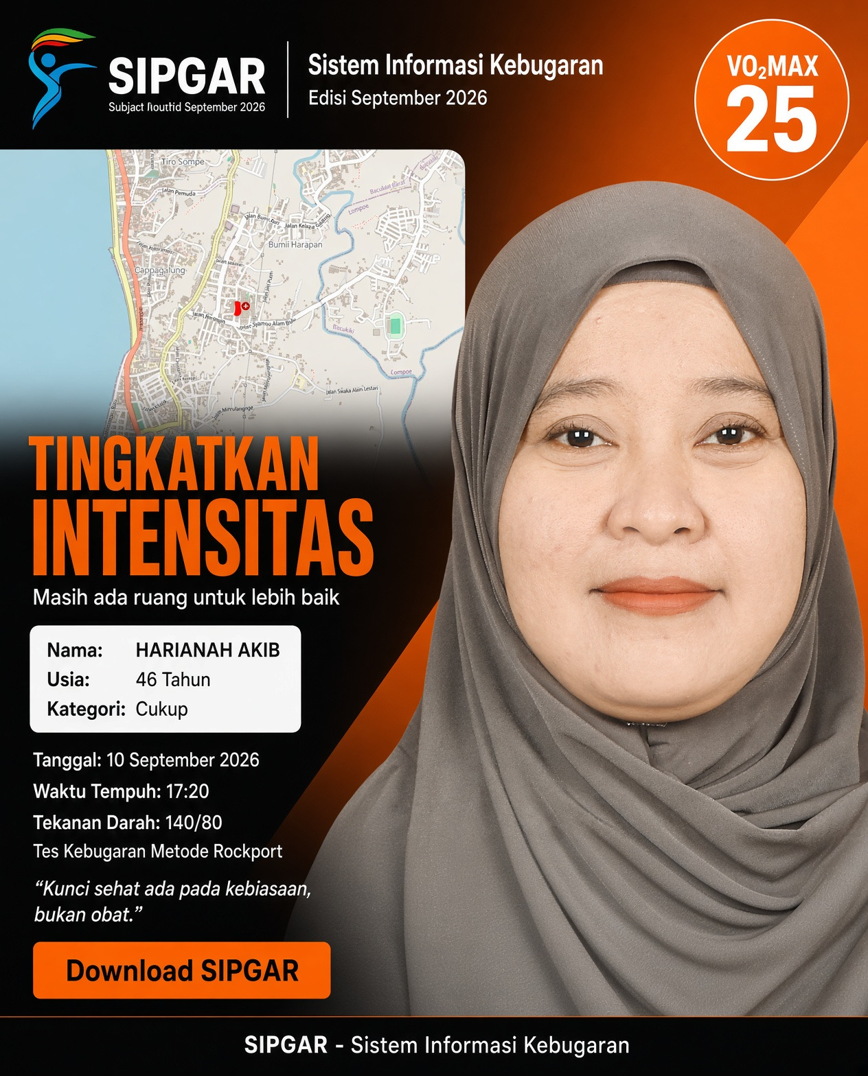 Cover hasil tes kebugaran HARIANAH AKIB