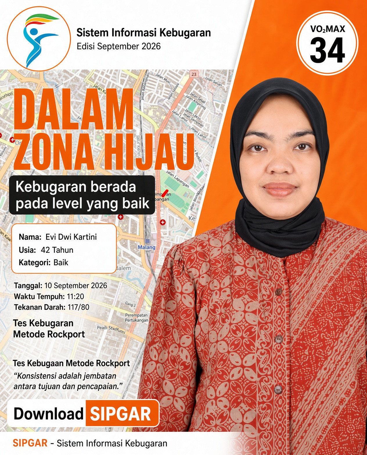Cover hasil tes kebugaran Evi Dwi Kartini