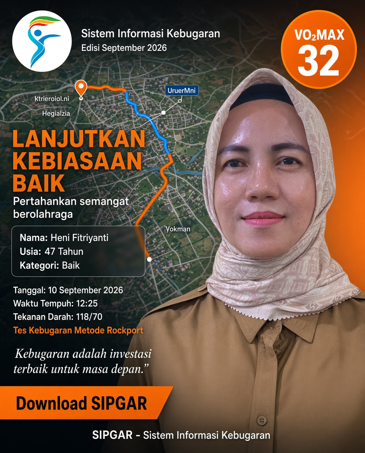 Cover hasil tes kebugaran Heni Fitriyanti