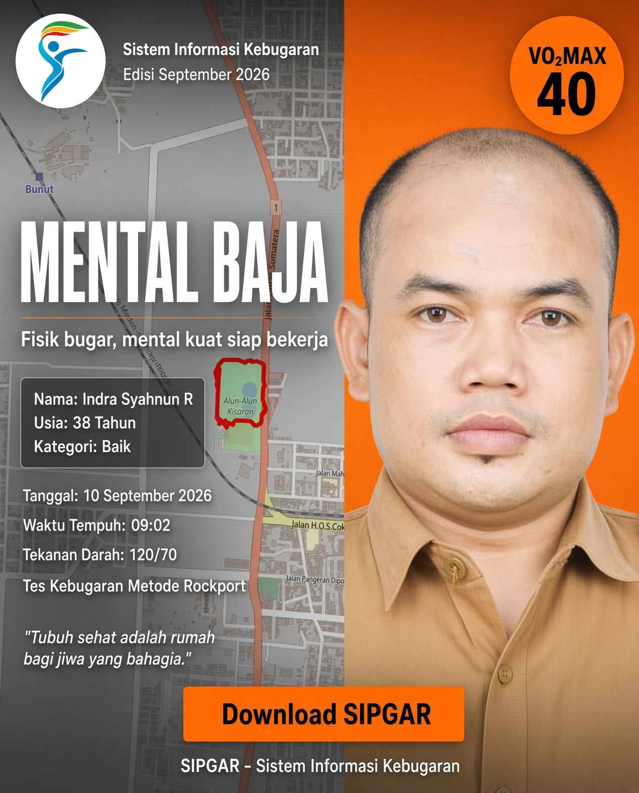 Cover hasil tes kebugaran Indra Syahnun R