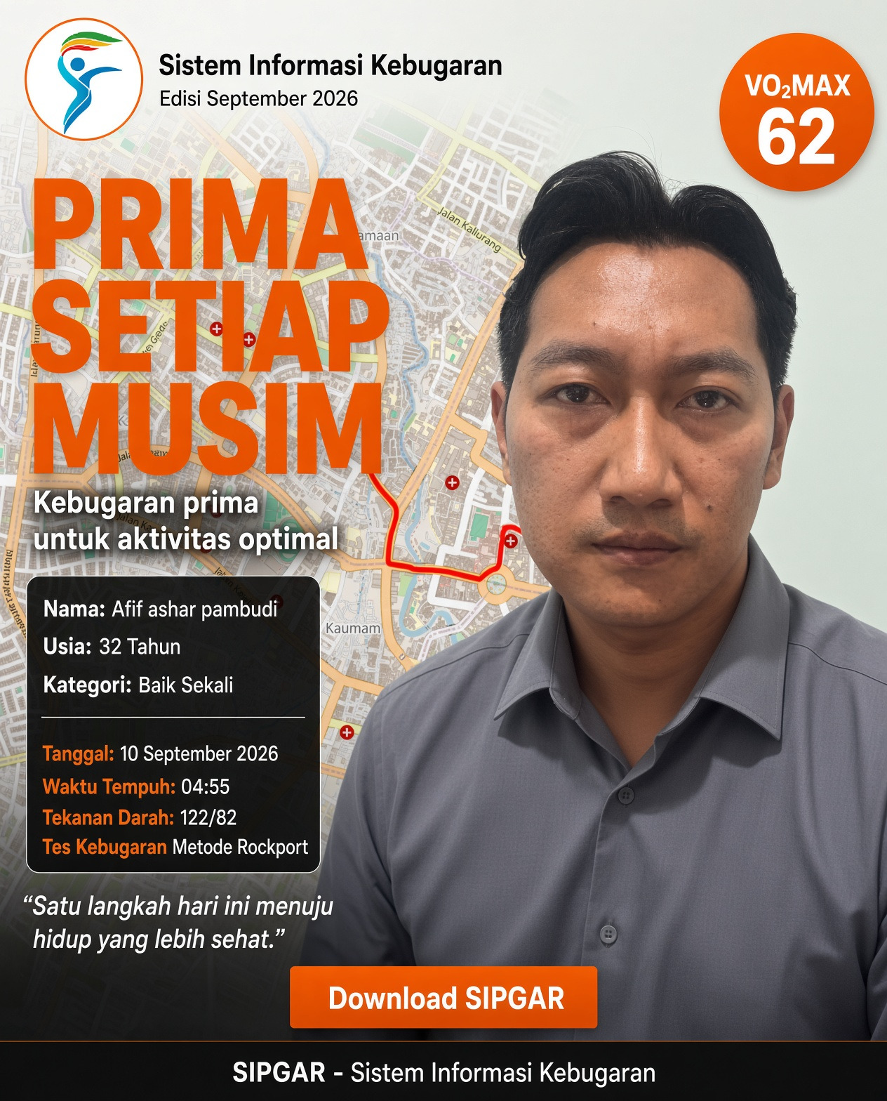 Cover hasil tes kebugaran Afif ashar pambudi