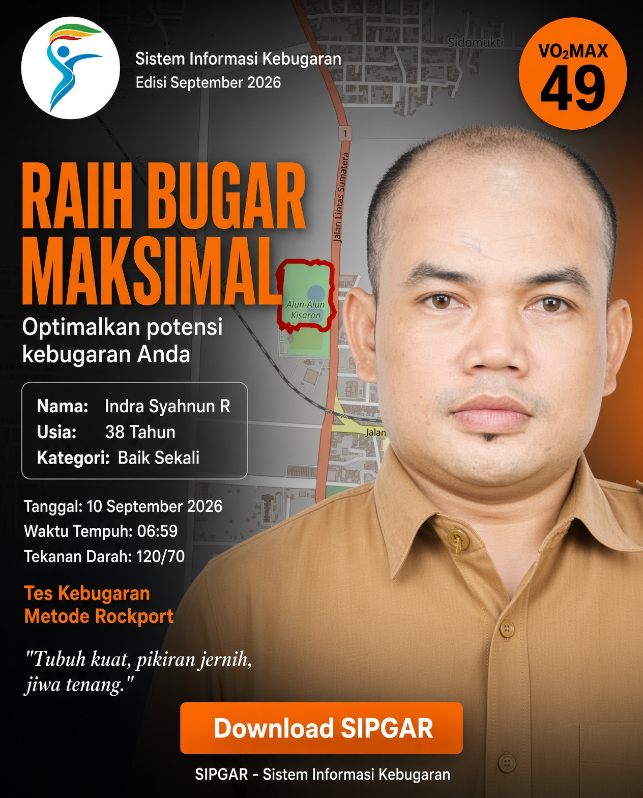 Cover hasil tes kebugaran Indra Syahnun R