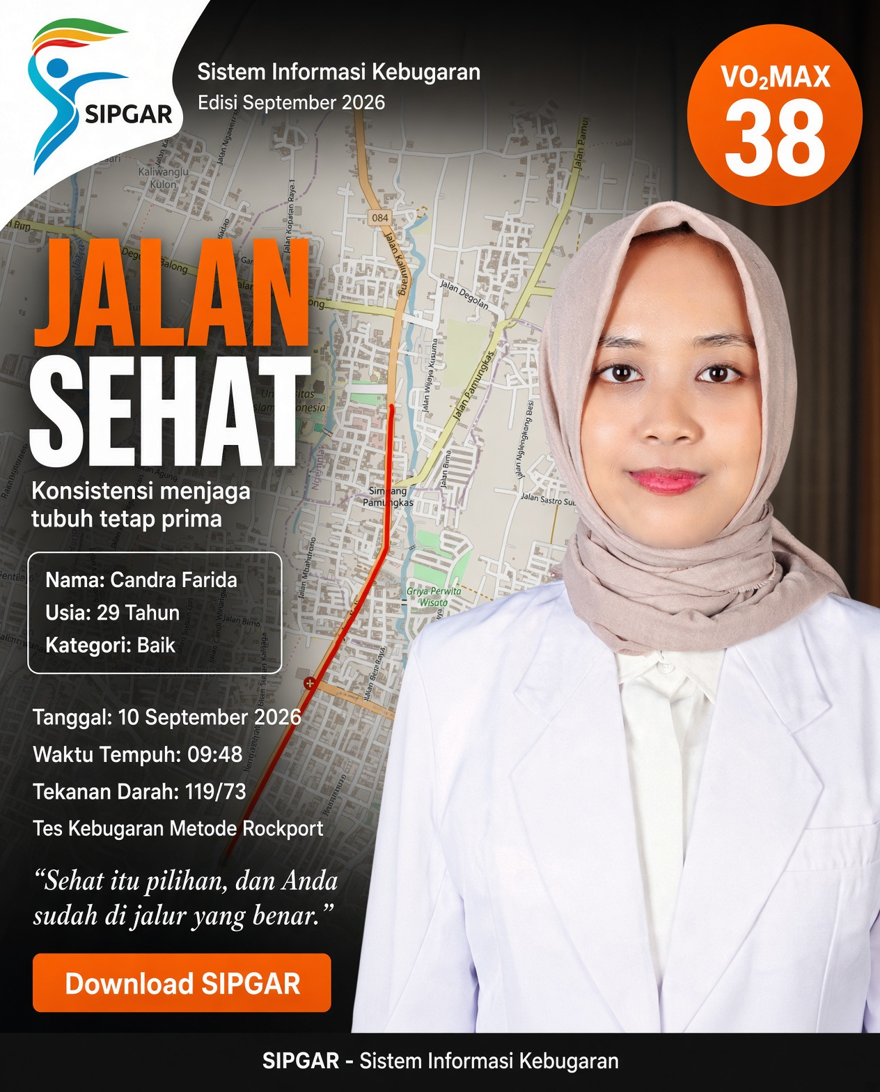 Cover hasil tes kebugaran Candra Farida