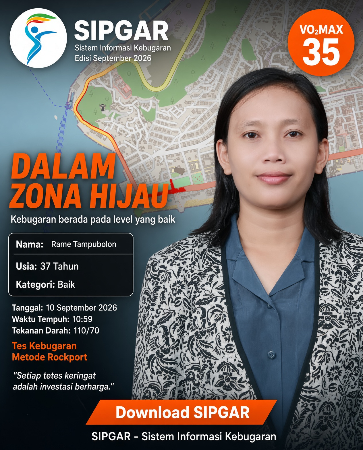 Cover hasil tes kebugaran Rame Tampubolon