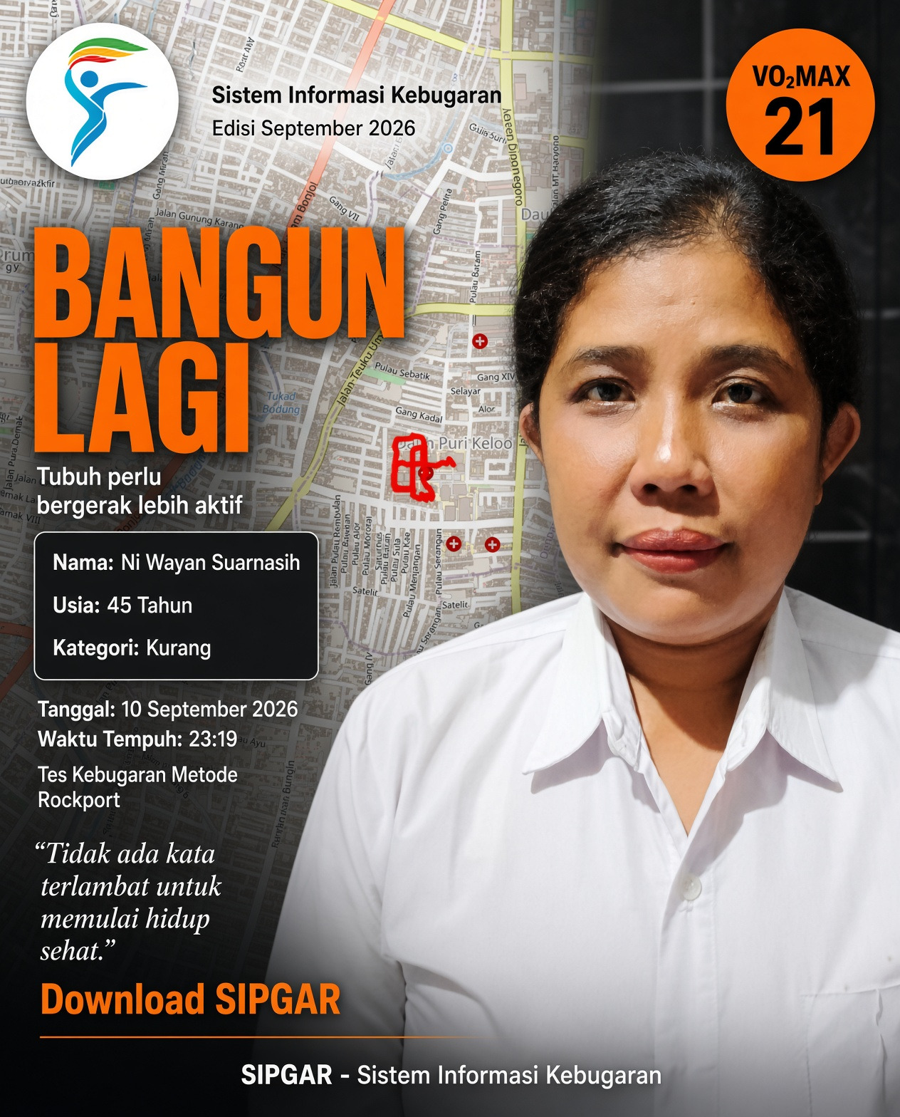 Cover hasil tes kebugaran Ni Wayan Suarnasih