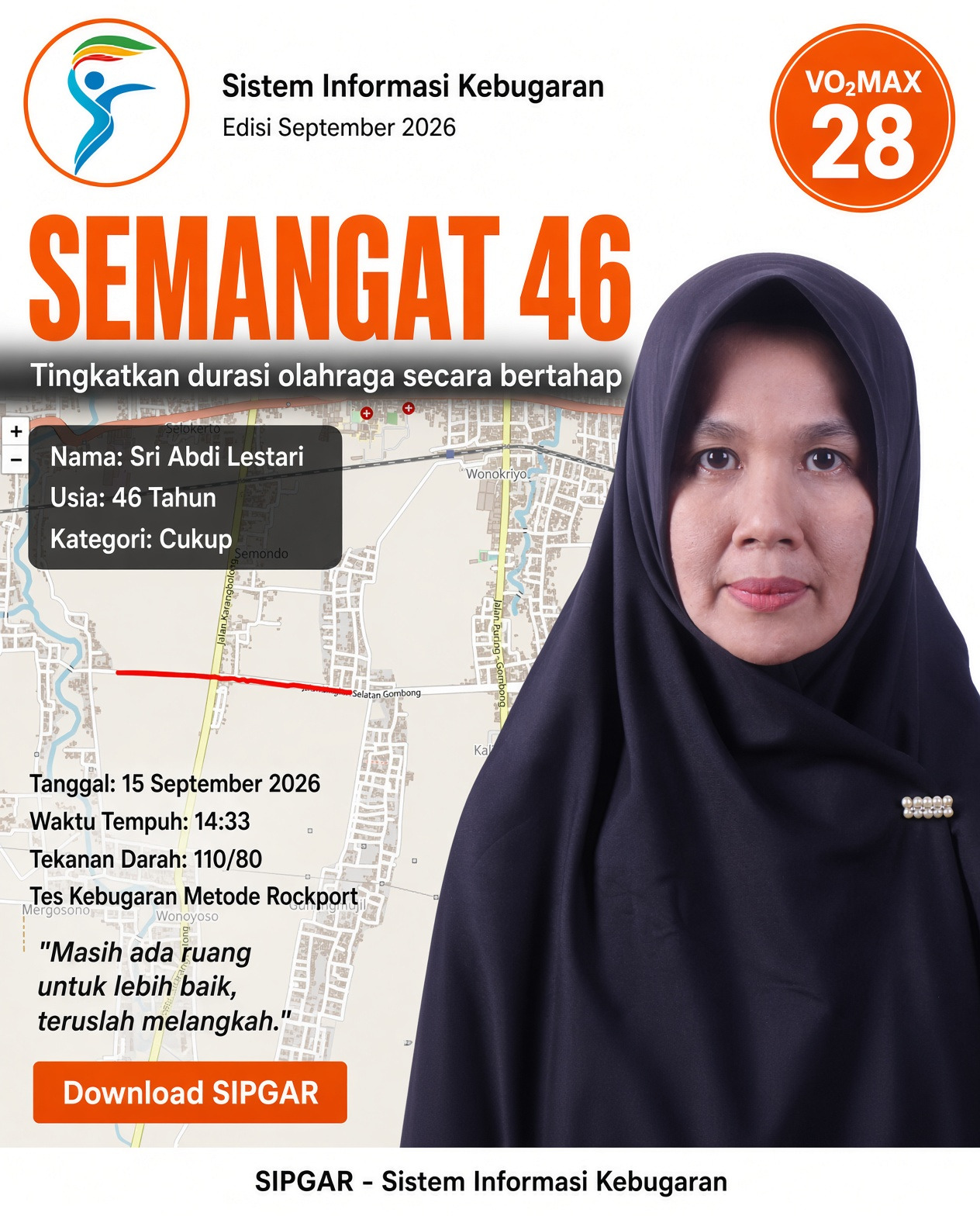 Cover hasil tes kebugaran Sri Abdi Lestari