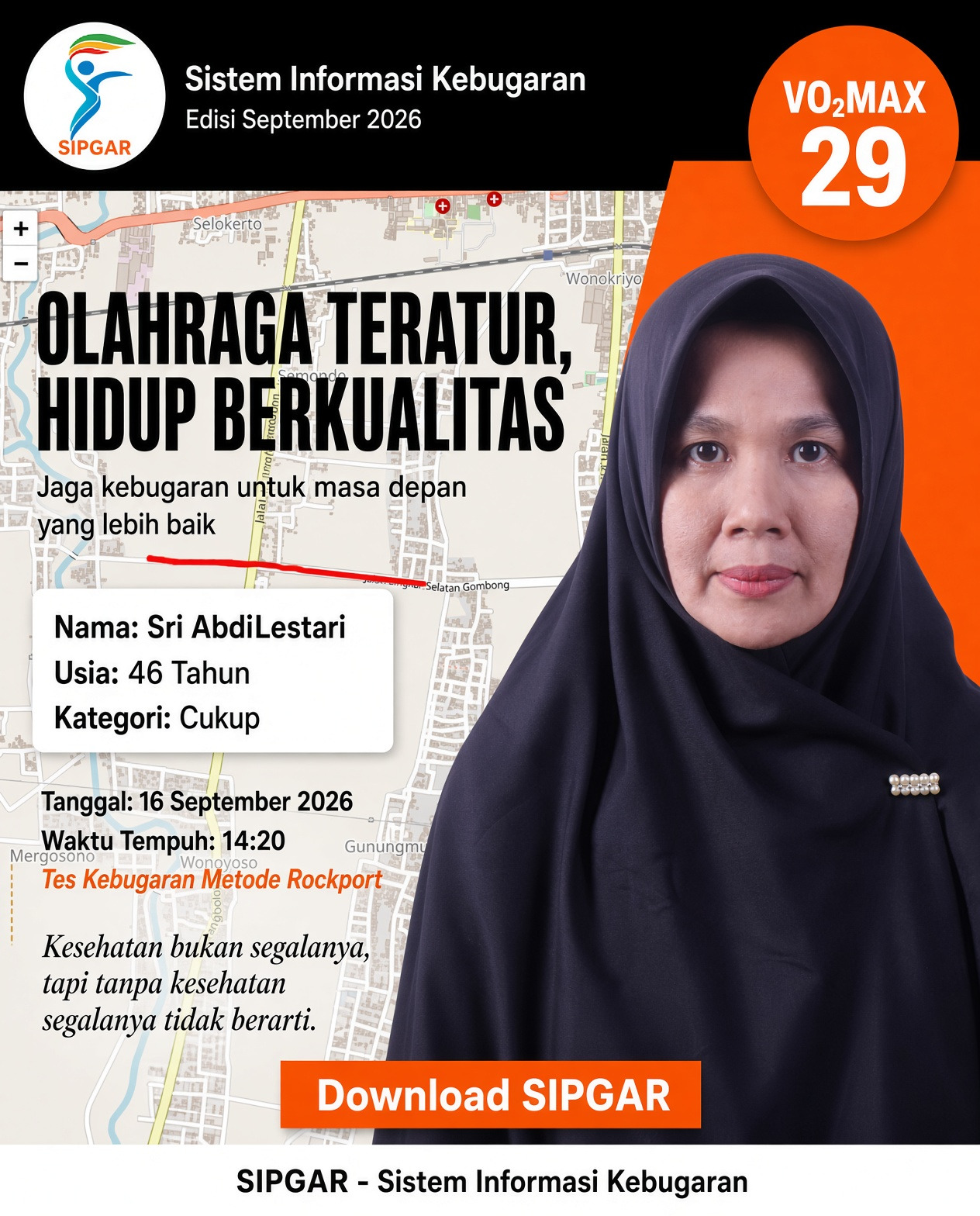 Cover hasil tes kebugaran Sri Abdi Lestari