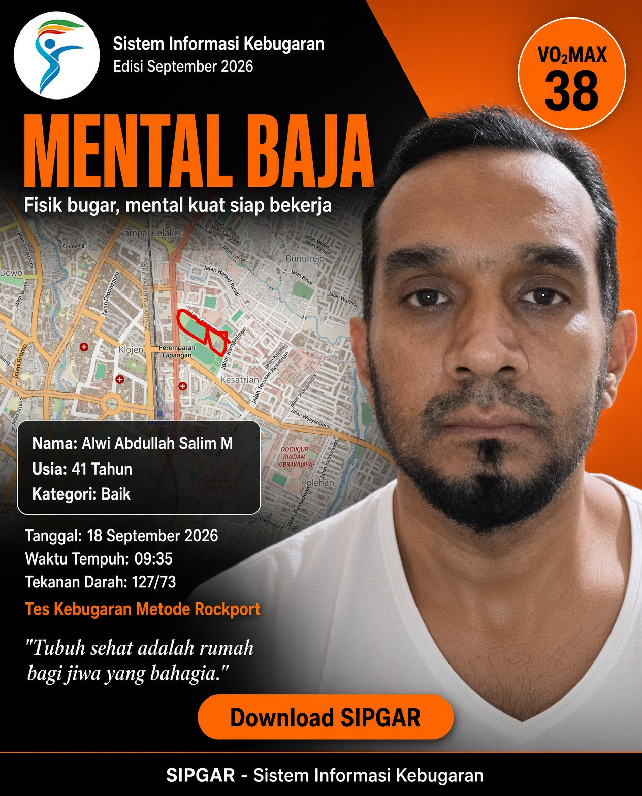 Cover hasil tes kebugaran Alwi Abdullah Salim M