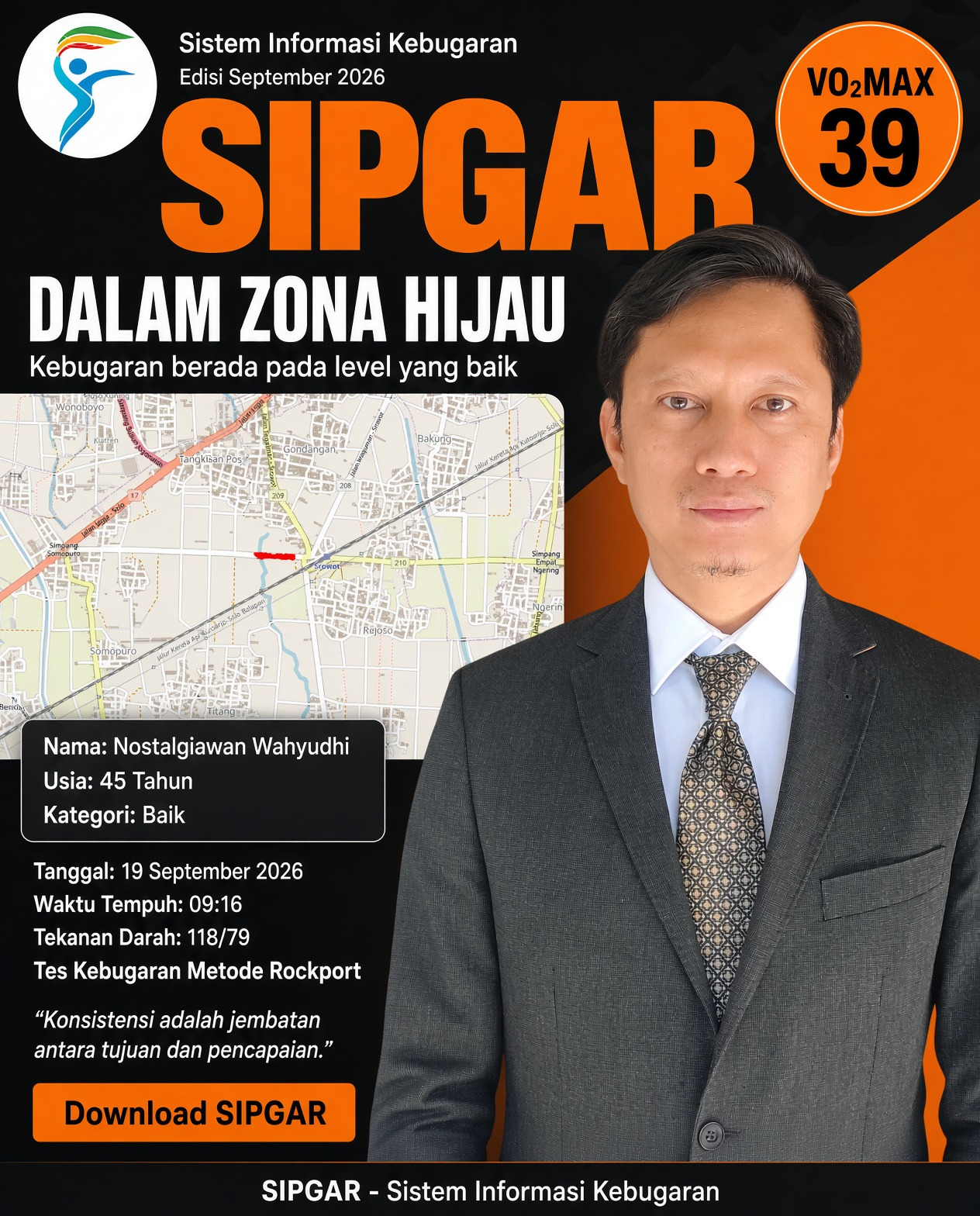 Cover hasil tes kebugaran Nostalgiawan Wahyudhi