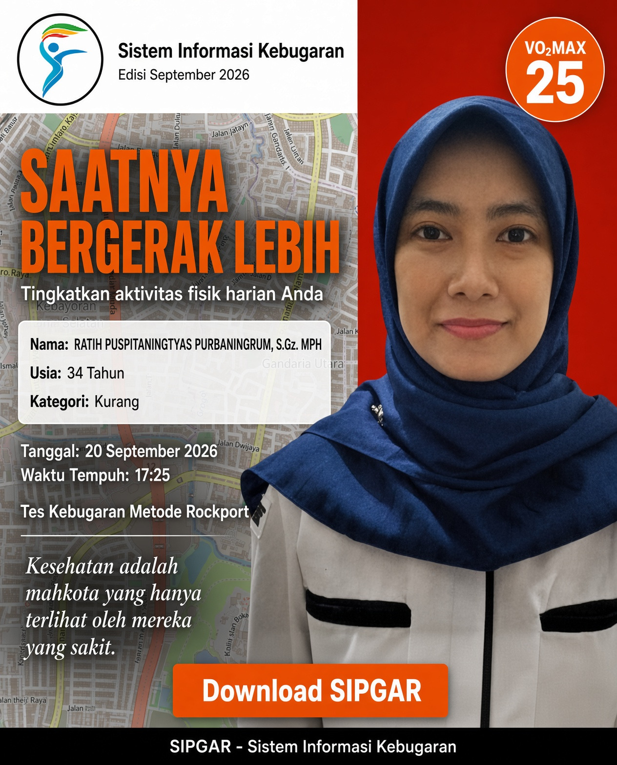 Cover hasil tes kebugaran RATIH PUSPITANINGTYAS PURBANINGRUM, S.Gz. MPH