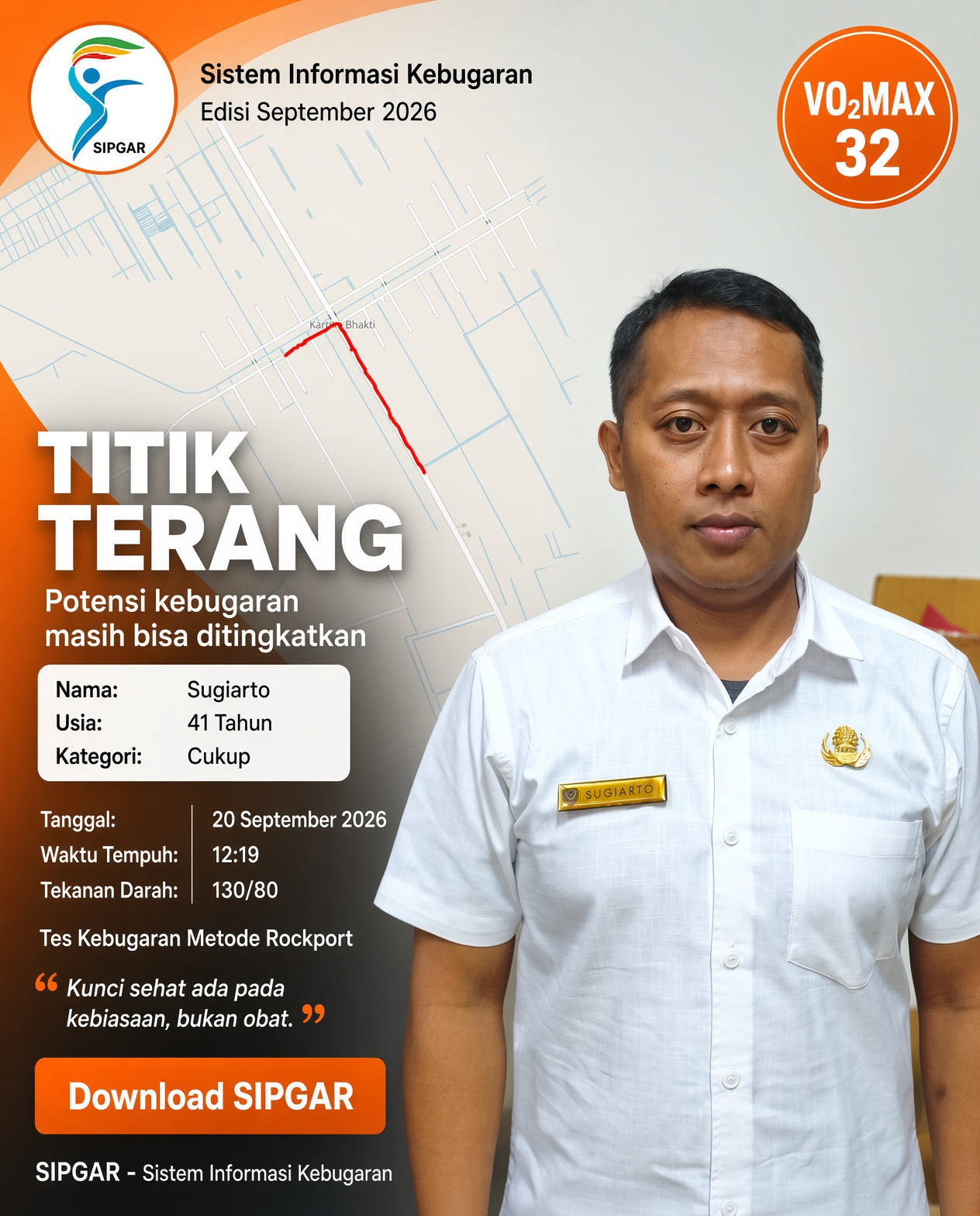 Cover hasil tes kebugaran Sugiarto