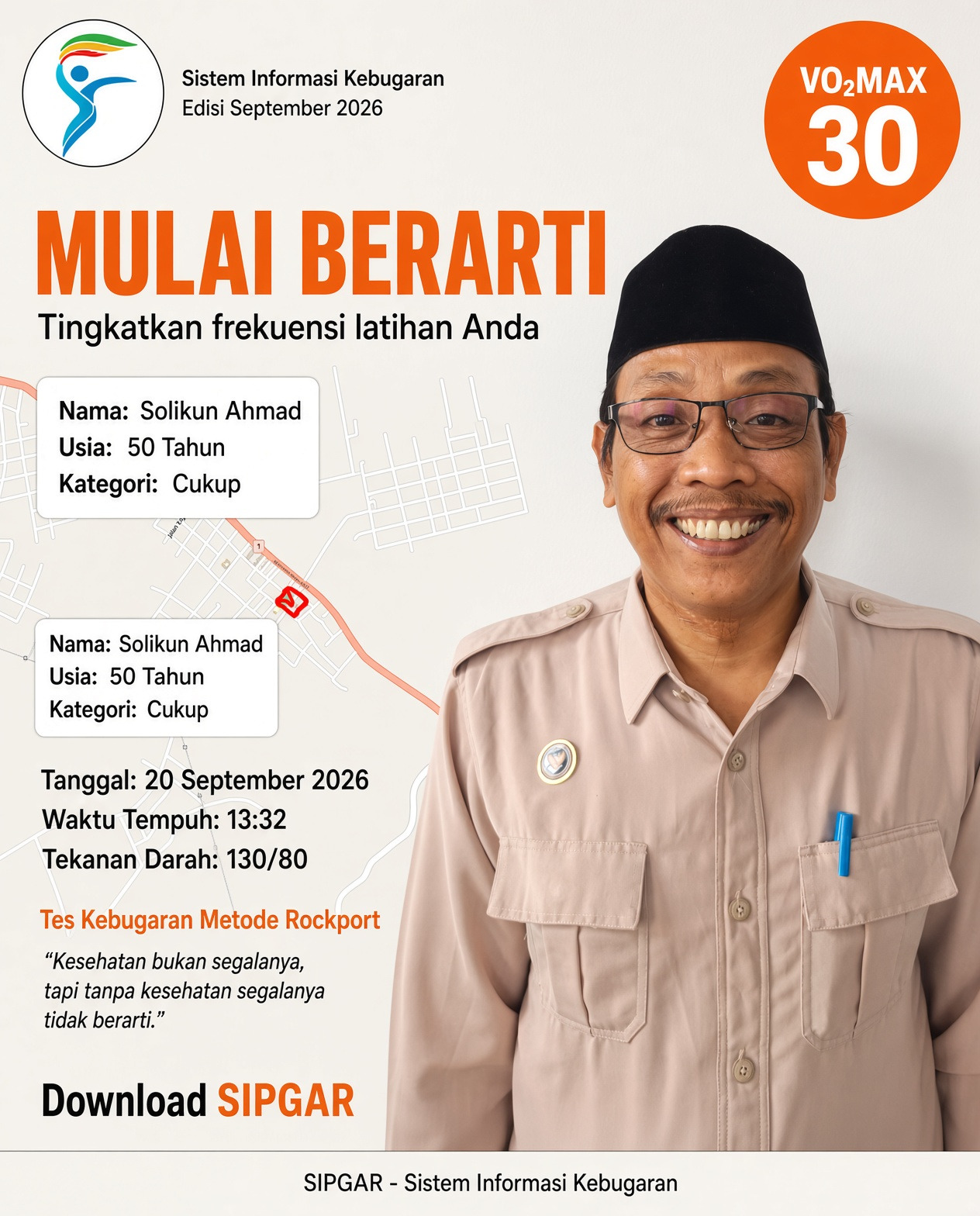 Cover hasil tes kebugaran Solikun Ahmad